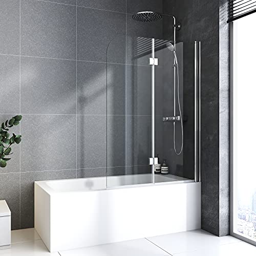 Duschkabine 110 x 140cm Duschwand für badewanne Badewannenaufsatz mit 6mm Nano Glas Badewannen Duschwand Faltbar Duschwand 110x140cm Duschtrennwand 2 TLG. Faltwand von BD-Baode
