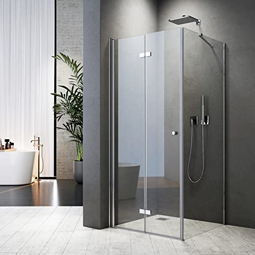 Duschkabine 80x90x185cm Falttür Großer Öffnungsraum 180º Eckig Dusche Duschwand Duschtür mit Seitenwand Duschwand Glas Duschtrennwand 6mm ESG Sicherheitsglas von BD-Baode