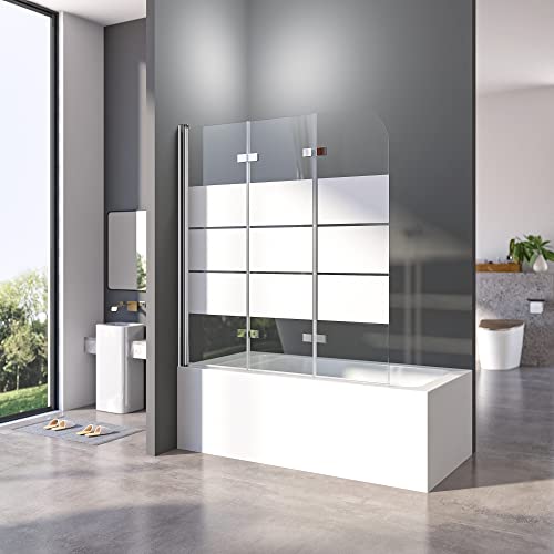 Duschwand für Badewanne 140x140 cm 3-teilig Faltbar Gestreift Badewannenfaltwand 6mm ESG Glas Nano Beschichtung Duschtrennwand von BD-Baode