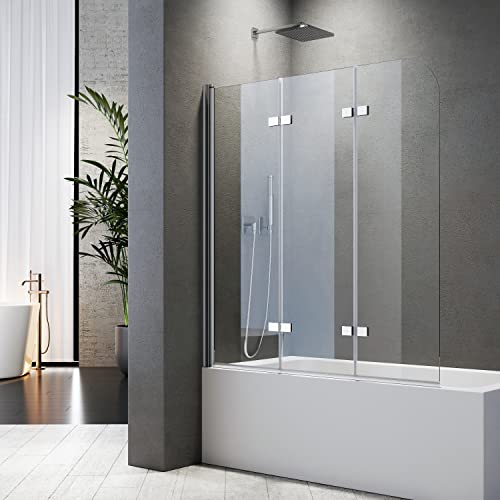 Duschwand für Badewanne 130x140cm Duschwand für badewanne Faltbar Nano Badewannen-Duschwand mit 6mm Nano Easy Clean Glas Duschtrennwand 3 TLG. Faltwand von BD-Baode