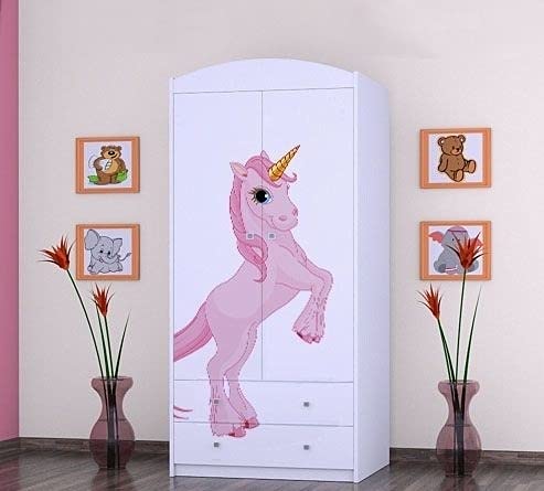 BDW 2-türiger Kleiderschrank mit Schubladen/Kleiderbügeln/Regalen/Kinderzimmer/Kleiderschrank / 88x55x187cm / 18mm Plattenstärke! von BDW