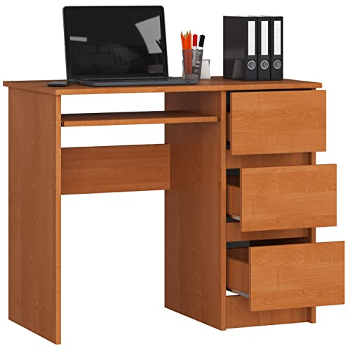 BDW Computertisch mit 3 Schubladen und Einer ausziehbaren Schublade für die Tastatur. EIN Schreibtisch für einen Desktop- oder Laptop, Schule und Jugendschreibtisch 90x77x50 von BDW