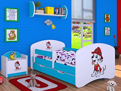 BDW Kinderbett Super Hunde Paw - Babybett mit Matratze und Schublade - Bequem und Langlebig Rausfallschutz Bett - Kinderzimmer - Blau (Motiv 4) - 140x70 von BDW