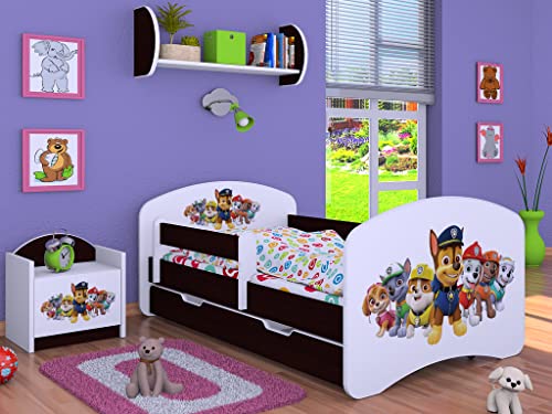 BDW Kinderbett Super Hunde Paw - Babybett mit Matratze und Schublade - Bequem und Langlebig Rausfallschutz Bett - Kinderzimmer - Wenge (Motiv 3) - 180x90 von BDW