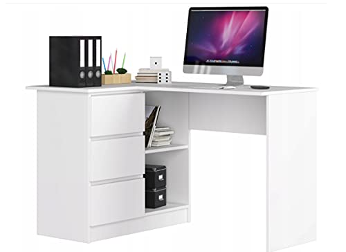 Eckschreibtisch Weiß, 3 Schubladen Links und 2 Regale, viel Platz zum Entfalten. Perfekt für Jugendzimmer, Büros und Ateliers. von BDW
