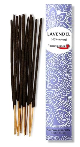 Lavendel AUROSHIKHA Indische Räucherstäbchen 100% natürlich ohne Chemie aus hochwertigen Ölen und Holz-Pulver Traditionelles Indisches Räucherwerk für Meditation, Raumreinigung, Entspannung von BEEMEN