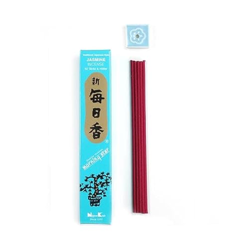 Japanische Räucherstäbchen 50 Stück Nippon Kodo Morning Star Incense Sticks Rauchstäbchen aus Japan aus Natürlichen Stoffen ohne Chemie für Entspannung und Meditation (Jasmin) von BEEMEN
