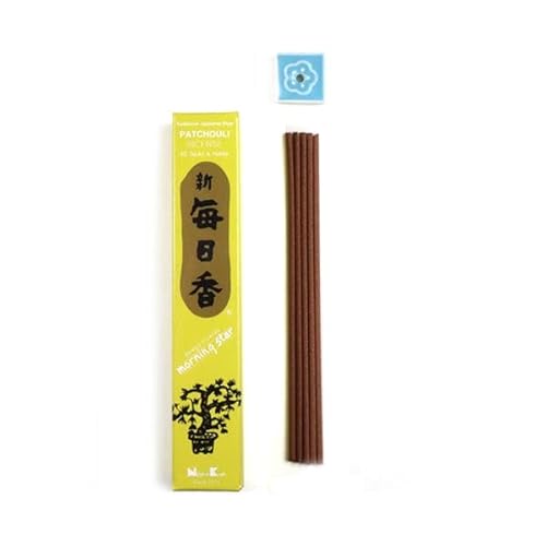 Japanische Räucherstäbchen 50 Stück Nippon Kodo Morning Star Incense Sticks Rauchstäbchen aus Japan aus Natürlichen Stoffen ohne Chemie für Entspannung und Meditation (Patchouli) von BEEMEN