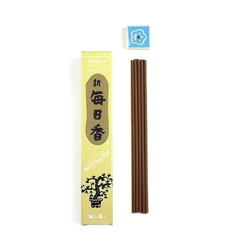 Japanische Räucherstäbchen 50 Stück Nippon Kodo Morning Star Incense Sticks Rauchstäbchen aus Japan aus Natürlichen Stoffen ohne Chemie für Entspannung und Meditation (Vanille) von BEEMEN