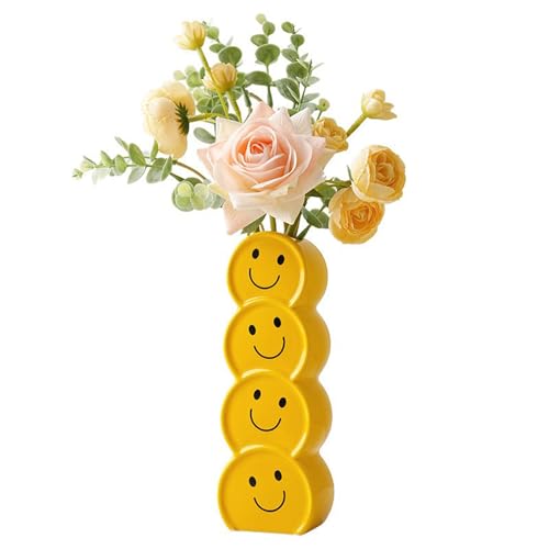 BEIJIALY Einzigartige Keramikvase, Smiley-Gesichtsvase, Gelbe Blumenvase für Heimdekoration, Einzigartige ästhetische Vase, Dekorative Keramik-Gesichtsvasen für das Heimbüro von BEIJIALY