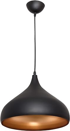 Bel Air Home - Bonn Vintage Pendelleuchte | Elegante Hängeleuchte in Schwarz, Gold | Verstellbare Retro Deckenlampe für Wohnzimmer, Esszimmer | Industriestil Beleuchtung, Metall, Ø 32 cm von Bel Air Home