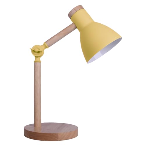 Bel Air Home - TEACHER Serie Schreibtischlampe | E27 Tischlampe für stilvolles Arbeiten und Lernen | Leselampe Nachttisch, Büro Tischlampe, Schreibtischlampe Holz | Gelbe, Metall von Bel Air Home