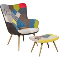 Ohrensessel Patchwork/ Bunt Hocker Polsterbezug mit Metallbeine Wohnzimmer Schlafzimmer Modern Skandinavischer Stil - Blau von BELIANI