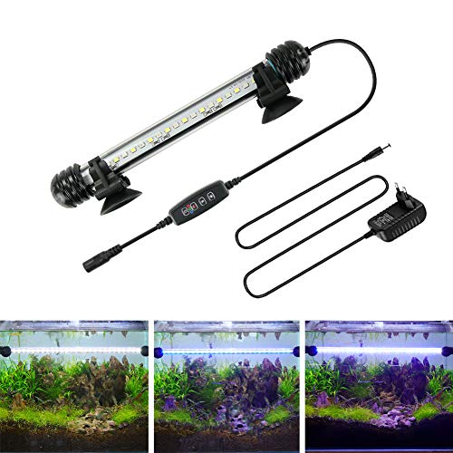 BELLALICHT LED Timer Aquarium Beleuchtung - Aquarien Lampe [Weiß Blau Licht] mit eingebautem Timer Dimmer, Dimmbar 10 Helligkeitsstufen IP67 Wasserdicht Light für Fisch Tank Pflanze, L-19 von BELLALICHT