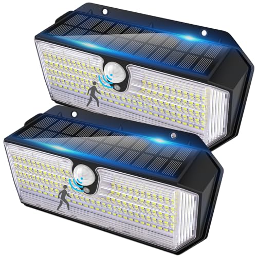 BELLALICHT Solarlampen für Außen mit Bewegungsmelder 2er-Pack 282 LED Solarleuchten IP65 Wasserdicht Solar Aussenleuchte für Outdoor Garten Hof Garage von BELLALICHT