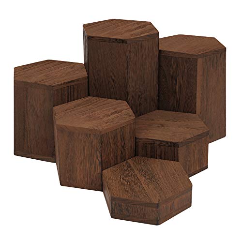 BELLE VOUS Hexagon Display Podest Dekosäule Holz (x6) – Sockel für Skulpturen Holzsäule für Regale & Tresen – Verschiedene Holzsäulen Deko Sechseckig Kettenhalter Schmuck, Figuren, Cupcakes, Dessert von BELLE VOUS