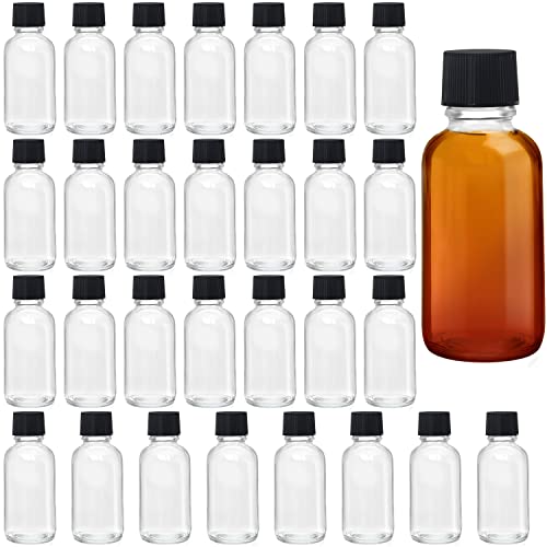 BELLE VOUS Kleine Schnapsflaschen (30 Stk.) - 30 ml - Wiederverwendbare Kleine Flaschen zum Befüllen aus Glas mit Schwarzem Schraubverschluss - Mini Glasflaschen zum Befüllen für Hochzeiten, Partys von BELLE VOUS