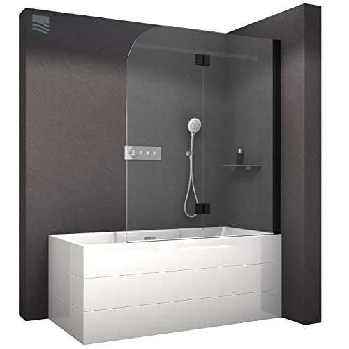 BERNSTEIN® Badewannenaufsatz NT209 Duschwand für Badewanne, Faltwand für Wanne 120x140cm, 2-teilige Duschwand, Duschtrennwand aus ESG-Glas – Profilfarbe Schwarz matt von BERNSTEIN