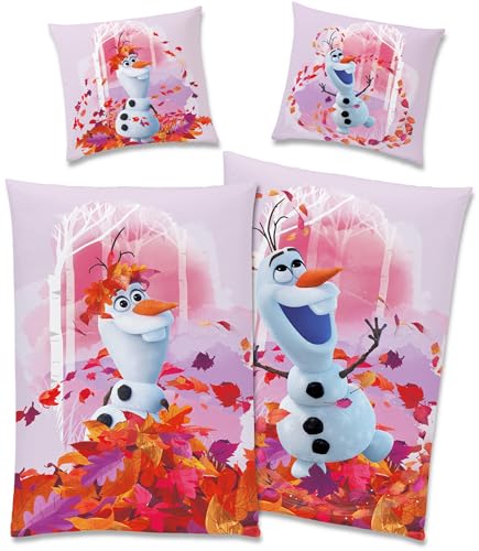 Frozen Die Eiskönigin Kinder-Bettwäsche Olaf Summer 135 x 200 + 80 x 80 cm 100% Baumwolle Biber-Flanell-Qualität Disney ELSA Anna Snowman Sven Kristoff mit Reißverschluss Deutsche Größe von BERONAGE