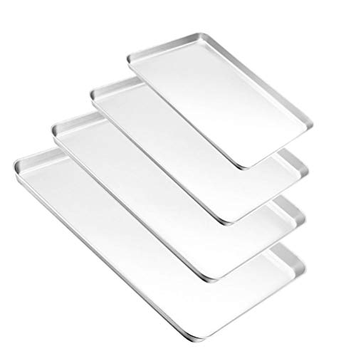 4 Stück Brat- und Backblech mit Küchengitter Serviertablett Edelstahl Rechteckig Tablett für Grill, Zuhause, , 20 cm / 32 cm / 36 cm / 40 cm von BESTOMZ