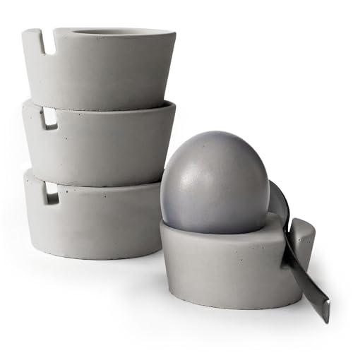 BETOLZ® Design Eierbecher 4er Set aus Beton/Eierbecher stapelbar/Egg Cups/Eierbecher Design - minimalistisch & modern, für Jede Eiergröße - inkl. Löffelhalter von BETOLZ