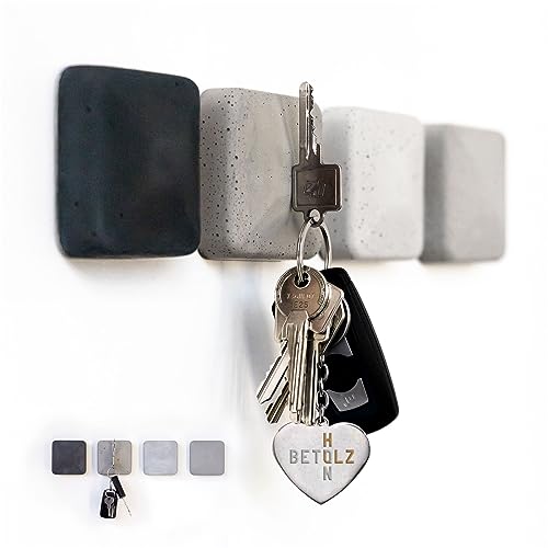 BETOLZ® Design Schlüsselhalter Magnetisch aus Beton [‎7,5 x 7,5 x 2,5cm] Alternative zum Schlüsselbrett ohne Bohren/Schlüsselaufbewahrung zum Kleben - 4er Set von BETOLZ