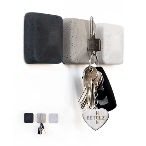 BETOLZ – Schlüsselhalter magnetisch magnetischer Schlüsselhalter aus Beton 3er Set fest klebende Wand Schlüsselmagnete für perfekte Schlüsselorgansisation von BETOLZ