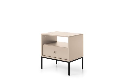 BETTSO - Molly - Nachttisch - Schubladenschrank - Nachtschrank - Beistelltisch für Schlafzimmer - Nachtschränkchen - Nachtkästchen - Nachtisch - Modern, Glamour - Beige mit Schwarzen Beinen von BETTSO