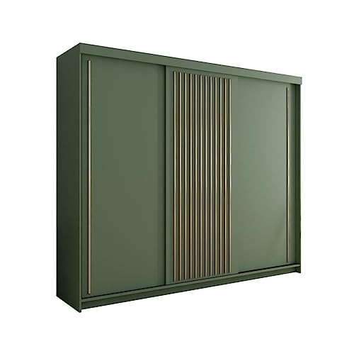 BETTSO-Schiebeschrank, Elegantes Kleiderschrank Schlafzimmer, Grüner Kleiderschrank, Goldene Lamellen, Jugendzimmer, Wohnzimmer-Tiara (Grün, 250 cm) von BETTSO