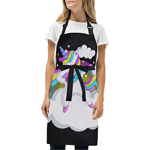 BEUSS Kawaii Regenbogen Einhorn Schürze für Das Kochen Küchenschürze Latzschürze Kochschürze mit 2 Taschen Verstellbarer Umhängeband für Backmänner Kellner Männer Frauen Koch von BEUSS