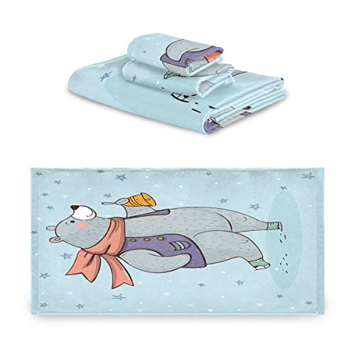 BEUSS Schneekühler Bär Handtuchset für Badezimmer 100% Baumwolle(1 Badetuch & 1 Handtuch & 1 Waschlappen) Geruchsresistente hochsaugfähige Handtücher für Mädchen Kinder von BEUSS