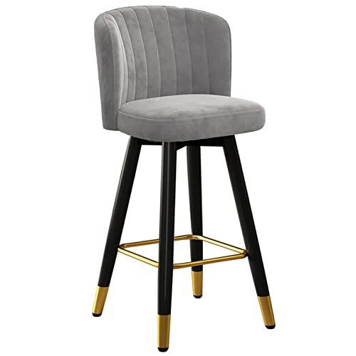 Drehbarer Barhocker Ergonomischer Samt Hochstuhl Rückenlehne, Moderner Kücheninsel Pub Barstool, Metallrahmen mit Goldchrom Fußstütze(Size:75 cm,Color:Grau) von BFFGM