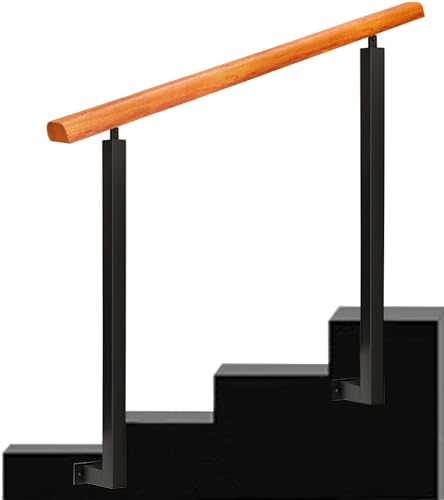 Geländer-Set für Außentreppen, Handläufe aus massivem Holz für Treppengeländer im Freien, Treppengeländer, Handläufe aus schwarzem Metall aus Schmiedeeisen für Terrassentore, Veran von BHBXZZDB
