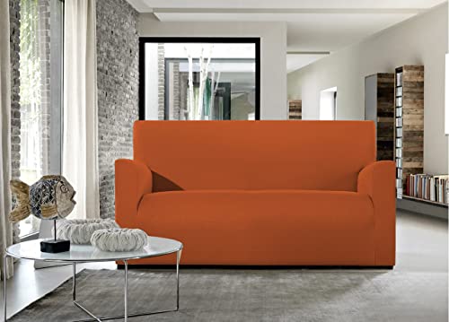 BIANCHERIAWEB Magico Sofaüberwurf für 4-Sitzer-Sofa, elastisch, einfarbig, orange, geeignet für Sofas von 220 bis 260 cm mit Sitztiefe 65 cm, schmutzabweisend, fusselfrei von BIANCHERIAWEB