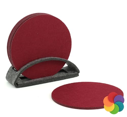 BIASTO Filz-Untersetzer Set, 6er, Made in Germany - Bunte Auswahl, 10 cm, mit Aufbewahrung (10cm, Bordeaux (003)) von BIASTO