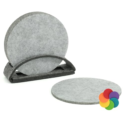 BIASTO Filz-Untersetzer Set, 6er, Made in Germany - Bunte Auswahl, 10 cm, mit Aufbewahrung (10cm, Hellgrau-meliert (RT25)) von BIASTO