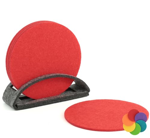 BIASTO Filz-Untersetzer Set, 6er, Made in Germany - Bunte Auswahl, 10 cm, mit Aufbewahrung (10cm, Rot (021)) von BIASTO