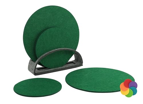 BIASTO Filz-Untersetzer Set, 6er, Made in Germany - Bunte Auswahl, 10 cm, mit Aufbewahrung (10cm & 15cm, Dunkelgrün (009)) von BIASTO