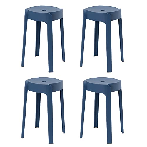 BIHOME Plastikstapelhocker, runde tragbare Barhocker, 4PCS Wirbelsäule Moderne Esstühle mit Löchern für Wohnzimmer im Innen- und Außenbereich im Freien,Blau,46cm(18") von BIHOME