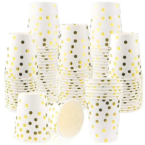 Pappbecher Einwegbecher Trinkbecher Becher Einweg mit Gold Dot Partybecher 250ml Disposable Paper Cups Papierbecher für Party Weihnachtsfeier Kinderparty Hochzeit 60 Stück (B) von BINYI