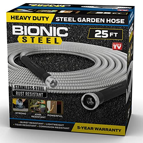 BIONIC STEEL 25-Fuß-Gartenschlauch, 304-Edelstahlmetall, superrobuster und flexibler Wasserschlauch, leicht, bruchsichere Aluminiumanschlüsse, knick- und verhedderungsfrei von BIONIC STEEL