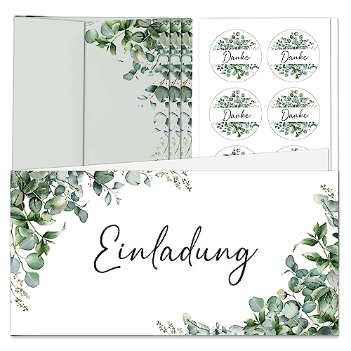 BIROYAL Einladungskarten inkl. Umschläge&Stickers, 15 Einladungskarten, Hochzeitseinladung, Einladung für Hochzeit, Geburtstag, Taufe, Jugendweihe, Kommunion, Konfirmation, Klappkarten, Eucalyptus von BIROYAL