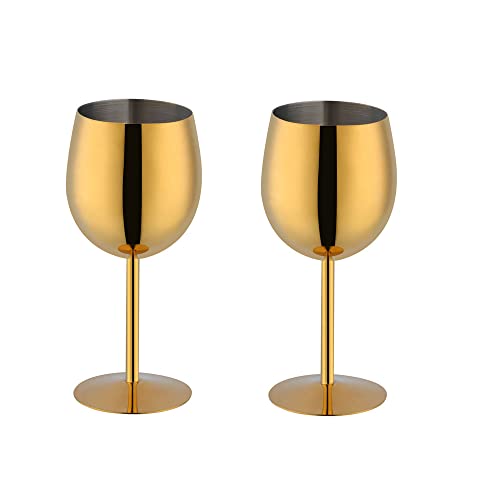 BISDARUN Weißweingläser 2er Set Rotweinkelche 18/8 Edelstahl 350ml Metallkelch Gläser für Cocktail Champagner Whiskey Bier (Gold) von BISDARUN