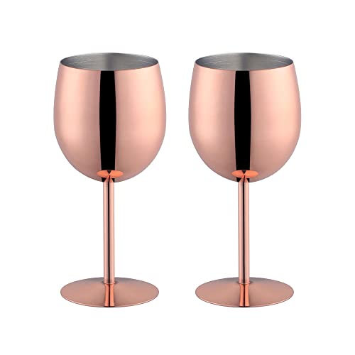 BISDARUN Weißweingläser 2er Set Rotweinkelche 18/8 Edelstahl 350ml Metallkelch Gläser für Cocktail Champagner Whiskey Bier (Kupfer/Roségold) von BISDARUN