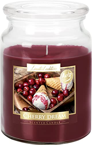 Duftkerze Cherry dream mit süßem Aroma, groß mit Deckel, 100h Brenndauer von BISPOL
