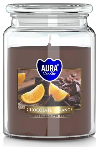 Duftkerze im Großglas Schokolade - Orange 100h Brennung, süßer Duft Kerze mit Deckel, 14cm hoch, Durchmesser 9,9cm von BISPOL