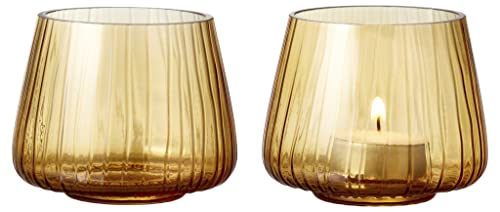 BITZ Kusintha Teelichthalter aus Glas, Teelichtgläser, Glas Deko, Tischdeko, Set aus 2 Stück, Höhe 7,5 cm, Amber von BITZ