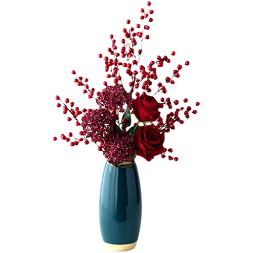 Rote Fruchtrose Künstliche Blumen mit Vase, Gefälschte Blume Gefälschte Blumen-Set für Heimtextilien Desktop Kleiner Topf von BJQZX