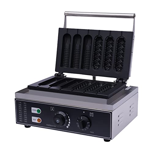 BJTDLLX Deluxe Waffeleisen für Hotdog Anti-Haftbeschichtung 6 Stück (Zwei Typen), Corn Dog Stiel Waffeleisen Waffel am Stiel Kommerzielles Waffelgerät, 1500W, 50~300 ℃ (B TYPE) von BJTDLLX