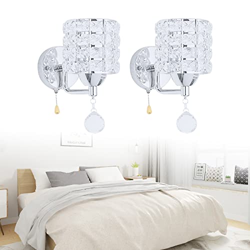 BJTDLLX Wandleuchte Moderne Kristall Wandlampe mit Ziehen Schalter LED Wandbeleuchtung Kreative Wohnzimmer Lampe, 2 Stücke, E27x2, ohne Lichtquelle (Silber) von BJTDLLX